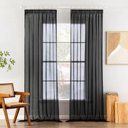 Set di tende con strisce di pieghe, composto da 2 tende con inserti, tende per soggiorno, tende voile trasparenti, tende per camera da letto, nero, 140 x 245 cm
