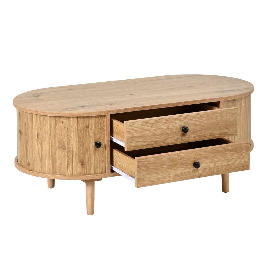 Tavolino da Salotto Ovale con 2 Cassetti e Ante Scorrevoli in MDF ¨C MINIMAL