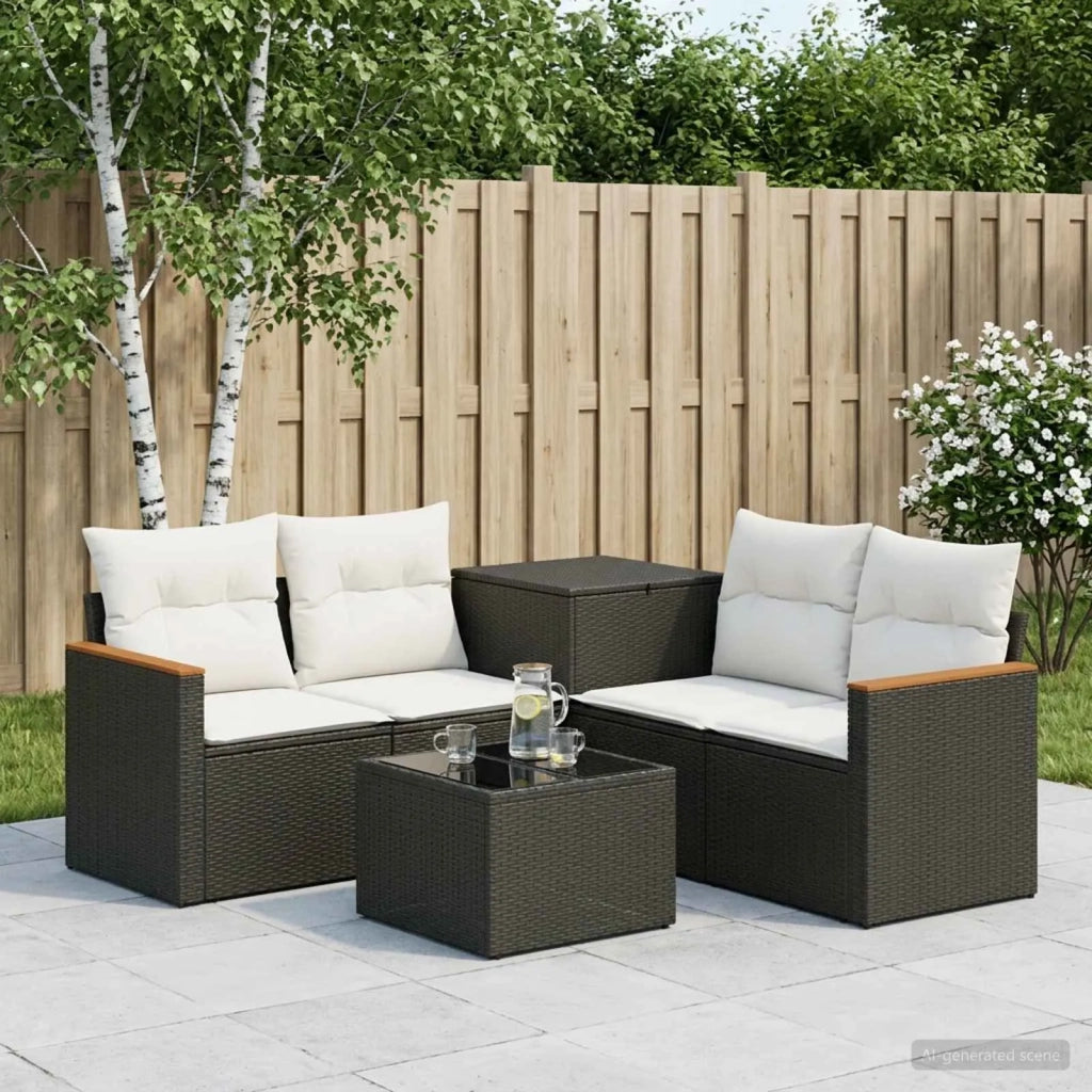 Set di divani 6 pz Nero e Bianco Crema 3447608