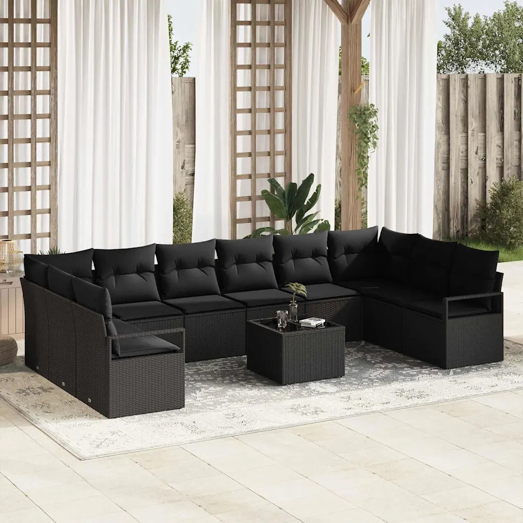 Set di divani con cuscino 11 pcs Nero polyrattan 3346573
