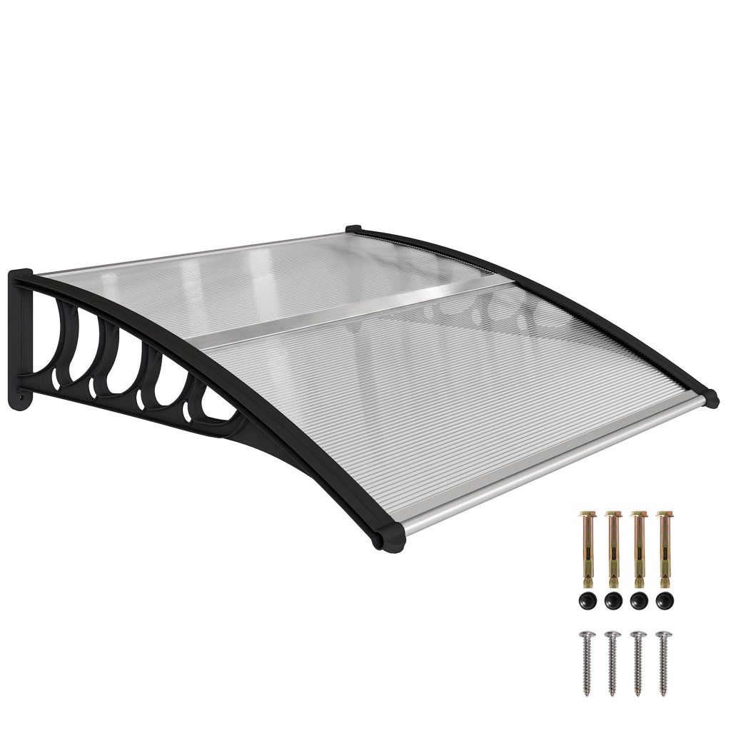 Pensilina da Esterno in Policarbonato Trasparente per Porte e Finestre 103x96.5x27cm Tettoia Robusta e Resistente ai Raggi UV