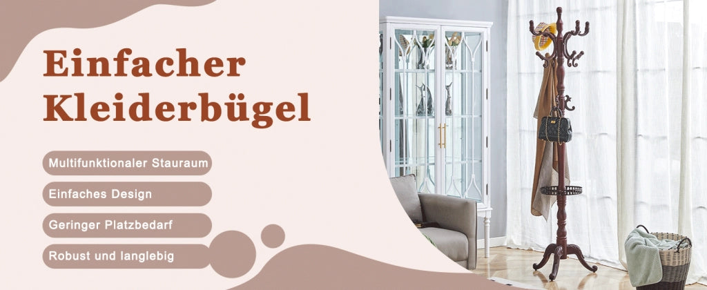 Scaffale appendiabiti in legno massiccio con struttura a più livelli e piedini antiscivolo colore noce 195 × 31 × 48 cm