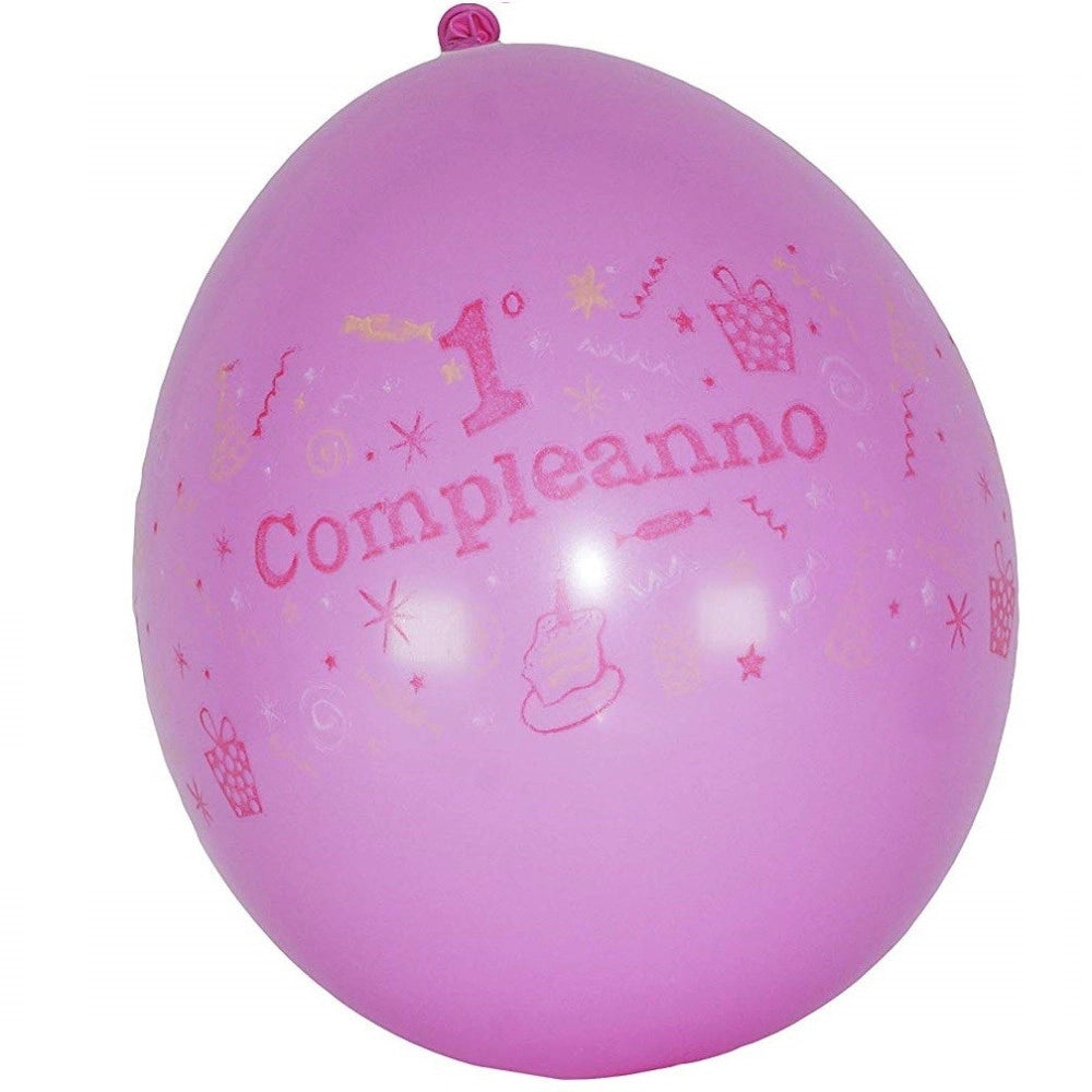 Trade Shop - Set 12 Pezzi Palloncini Palloncino 1 Compleanno Rosa Bambina Festoni Decorazione -
