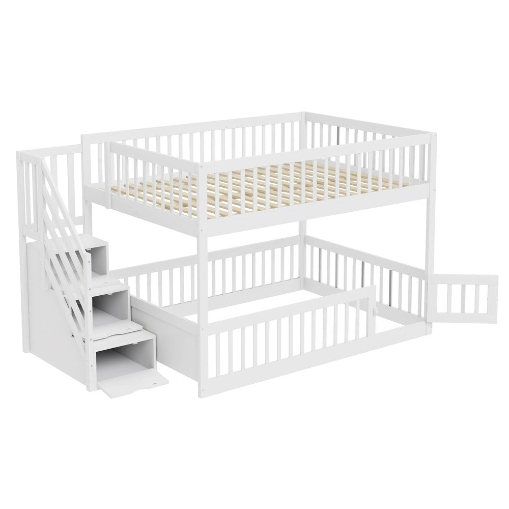 Letto a Castello 140x200 con Scaletta di Sicurezza e Cassetti ¨C MINIMAL ¨C Bianco, Legno