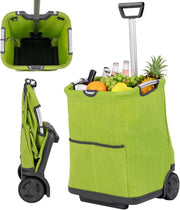 Carrello Spesa Pieghevole in Alluminio, Trolley Spesa con Ruote, Tasche Multiple e Manico Telescopico Regolabile, Capacità 50L, Caricabile fino a 35 kg (Verde)