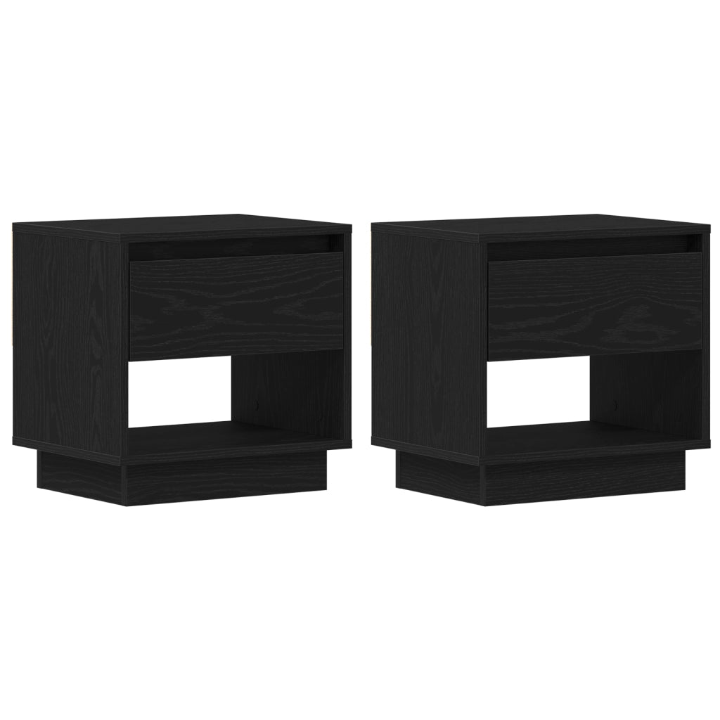 Cabinetto da comodino  2 pezzi Nero Rovere 45x34x49 cm Legno ingegnerizzato