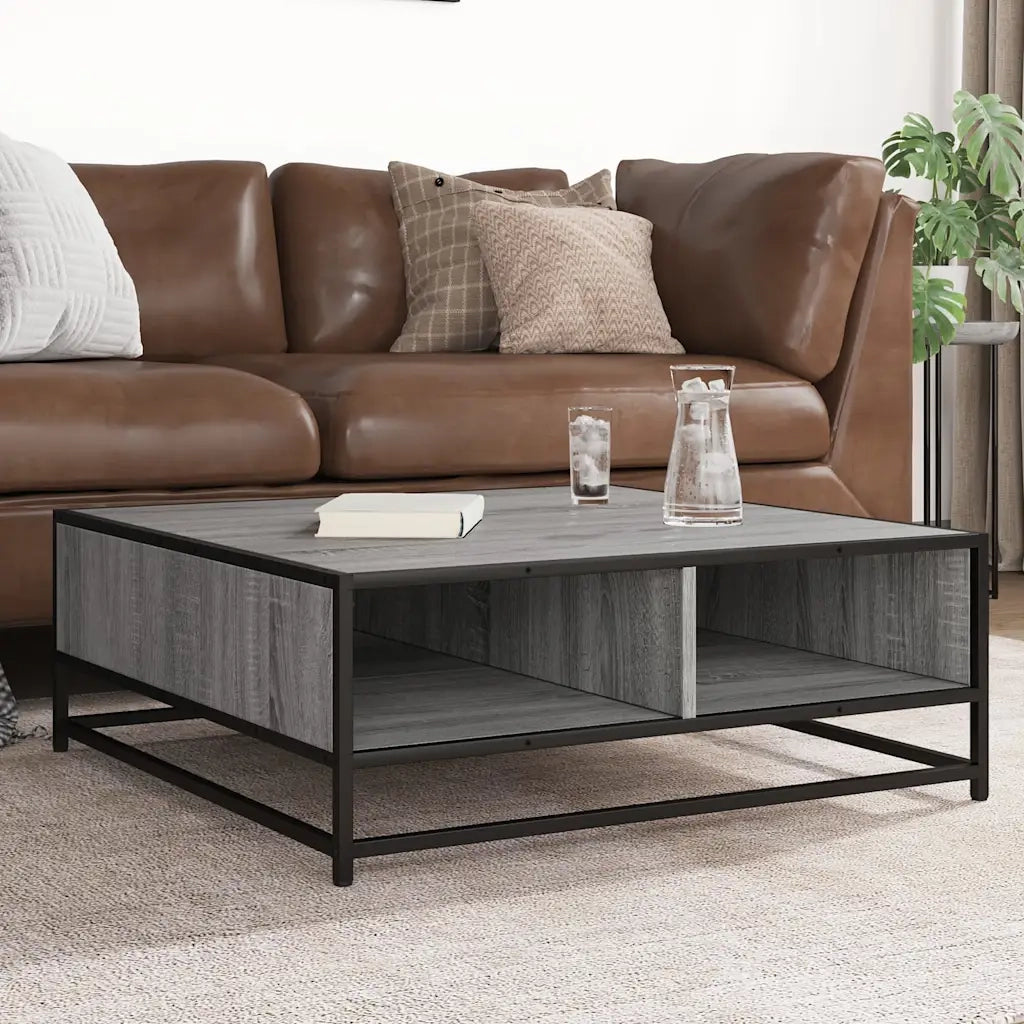 Tavolino Grigio Sonoma 80x80x30 cm in Truciolato e Metallo