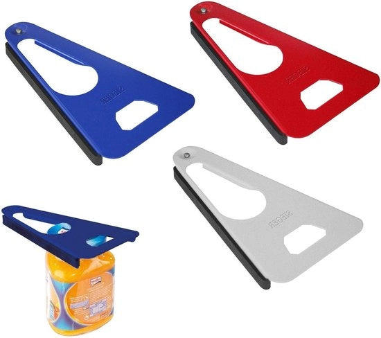 Apri-pot con cinghia in gomma per aprire bottiglie, lattine e barattoli - 17 cm di lunghezza - acciaio/gomma - Diverse colori: argento rosso blu - 10492270 apri-pot