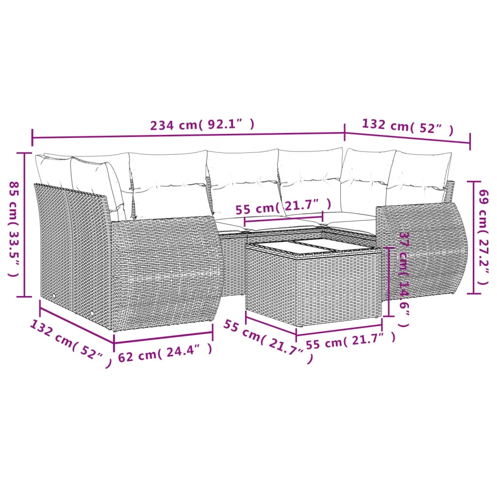 Set Divani da Giardino con Cuscini 7pz Nero Polyrattancod mxl 88805