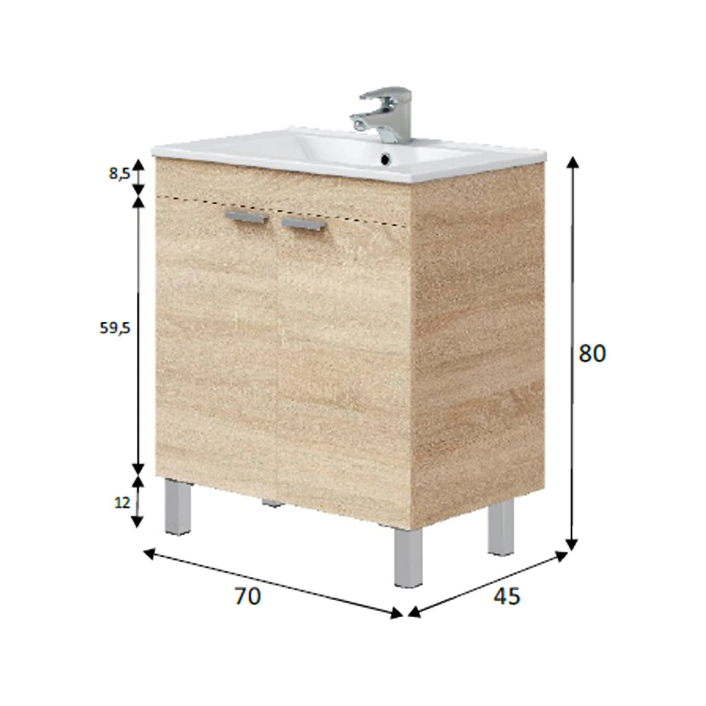 Cariati, Mobile Sottolavabo 2 Ante, 70x45x80h cm Marrone Rovere