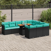 Set Divani da Giardino 11 pz con Cuscini in Polyrattan Nero