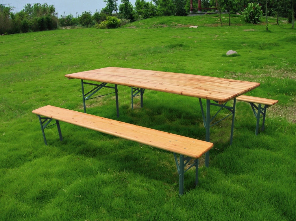 Set tavolo con panche in ferro e legno pieghevole 70x220cm Fredi