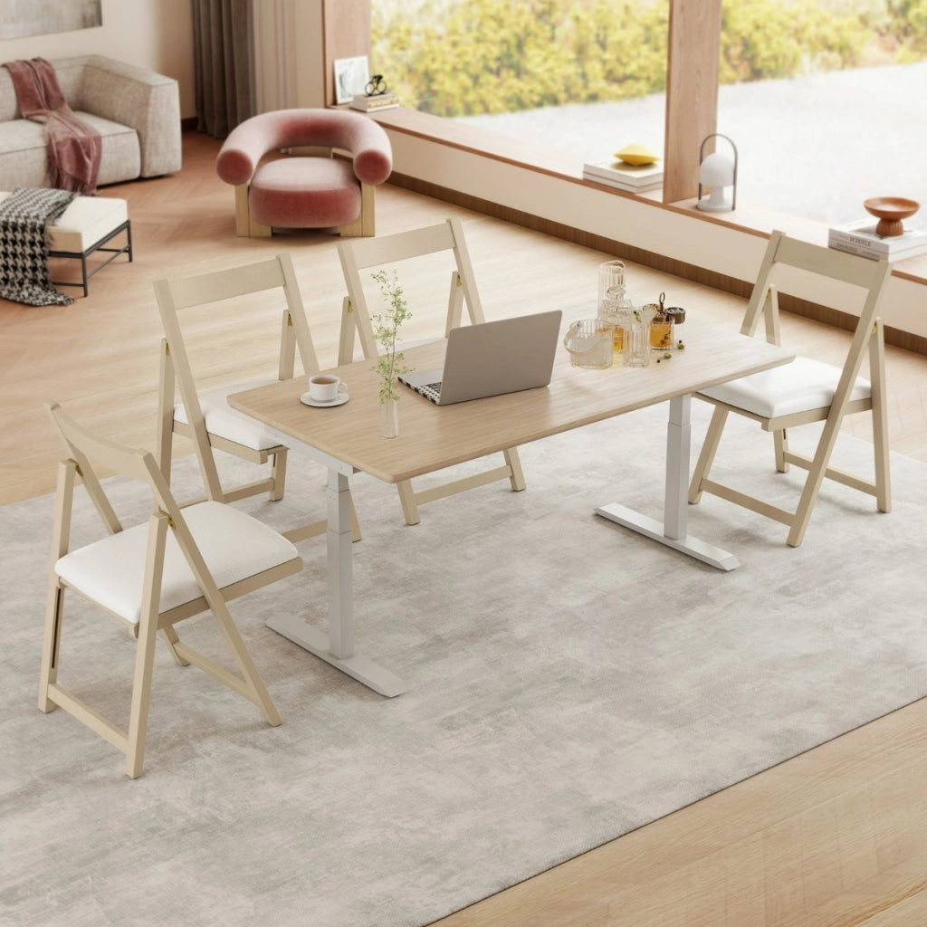 Set di 2 sedie pieghevoli con struttura in legno di gomma, Sedie imbottite per sala da pranzo e matrimonio Beige