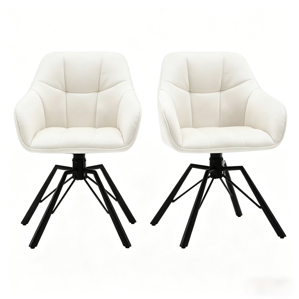 SEDIA Girevole 360° 58,5x82,5x54,5 cm in velluto crema Set da 2 pezzi
