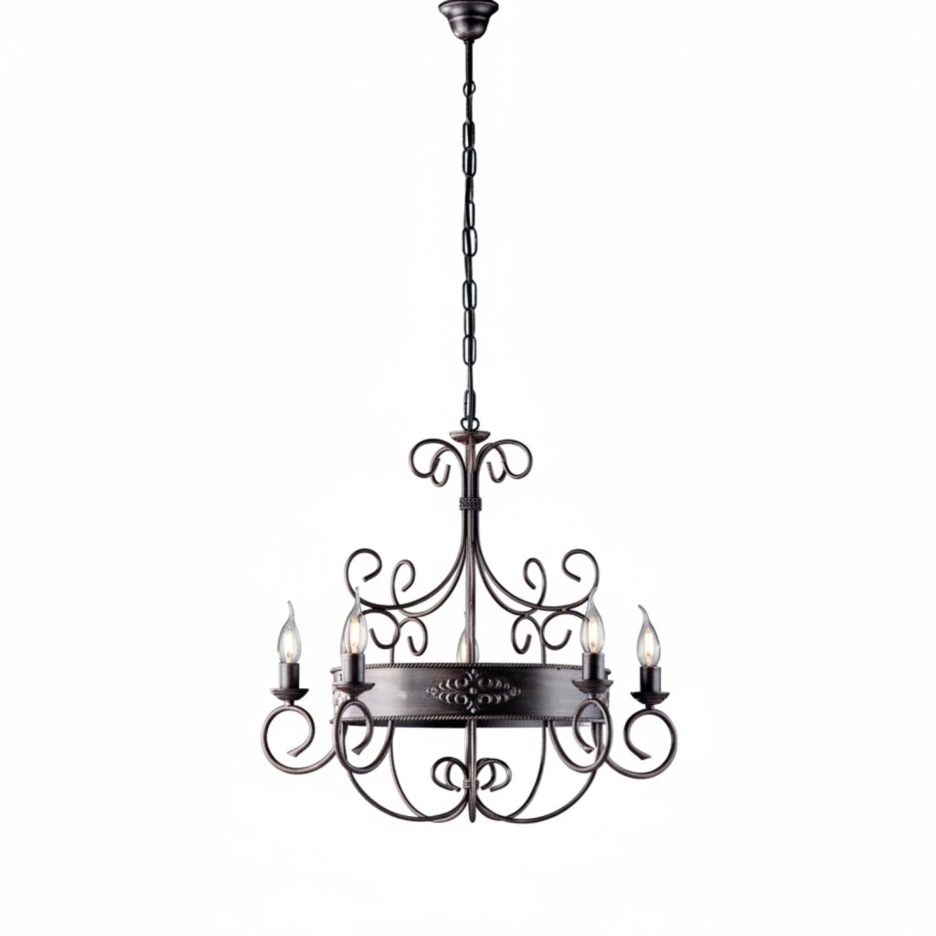 Lampadario Rustico Baltimora Metallo Nero Ruggine - Corten 5 Luci E14