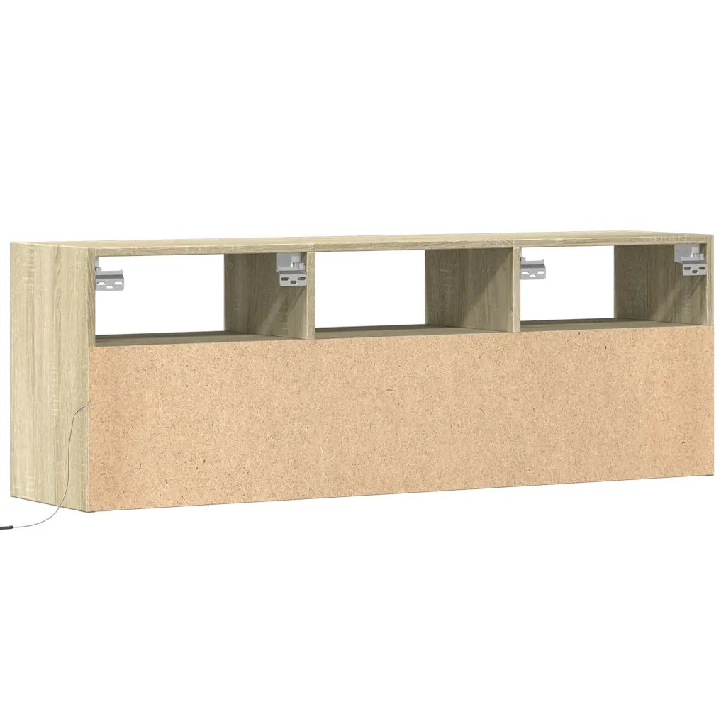 Mobile TV a Parete con Luci LED Rovere Sonoma 130x31x45 cm 852343