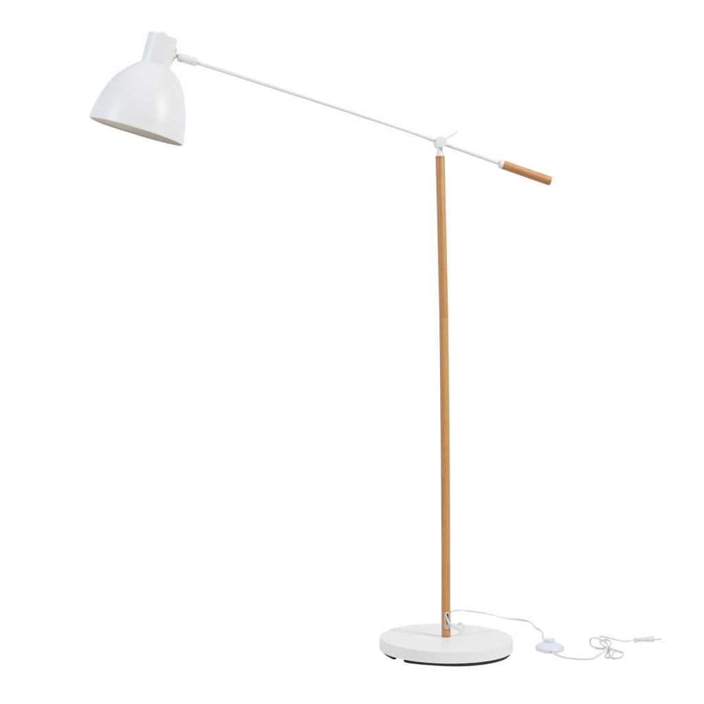 Lampada da Terra Banchory con Paralume a Cono Girevole e Braccio Regolabile - Effetto Legno/Bianco lux.pro