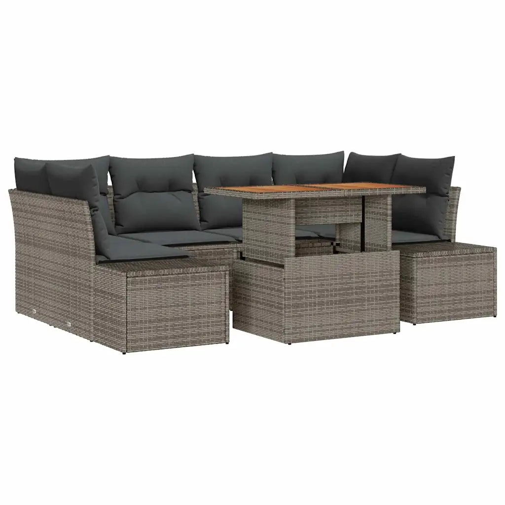 Set da Pranzo per Giardino con cuscino 7 pcs Grigio e Marrone