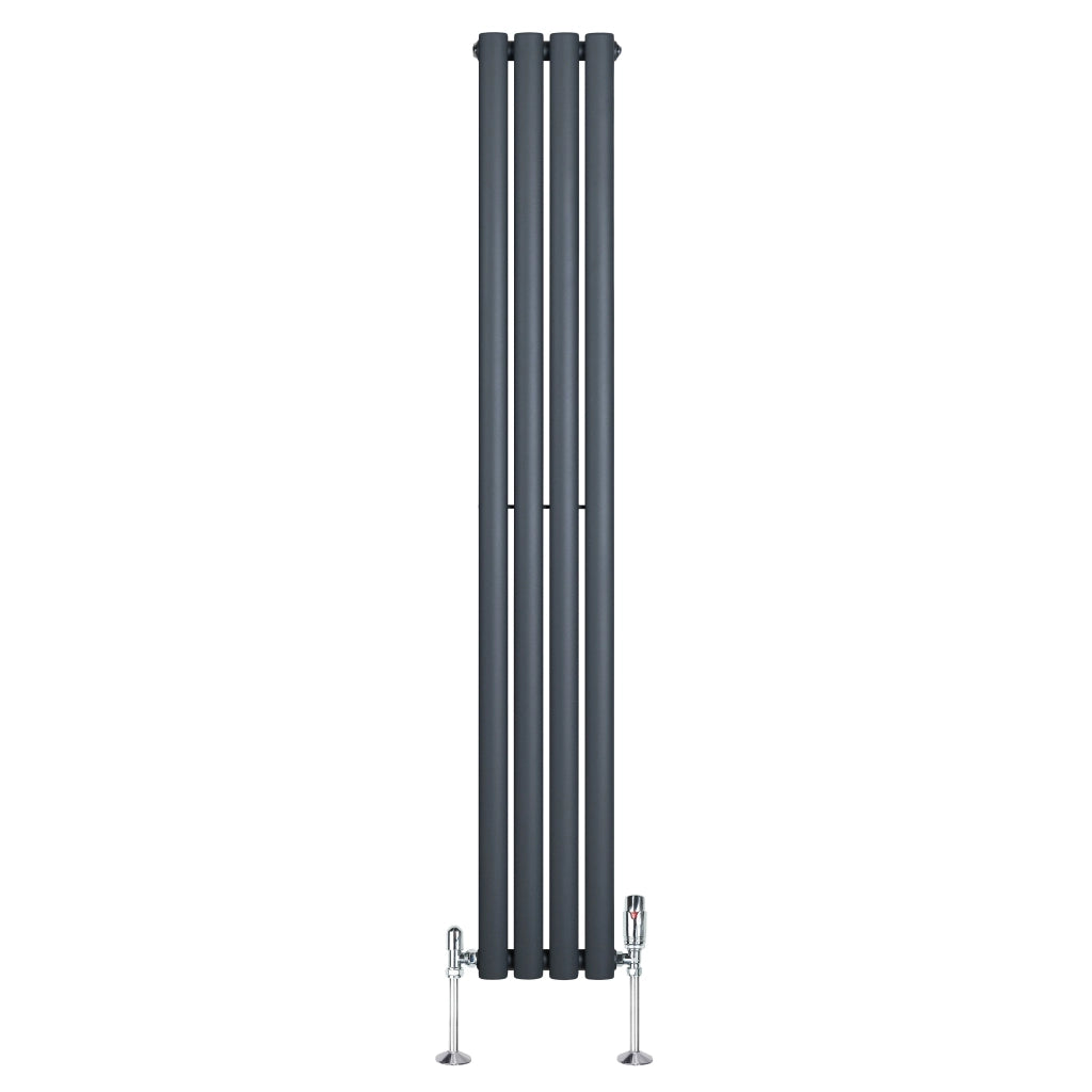 Radiatore Verticale Ovale 1600x240mm Grigio Antracite con Valvole TRV