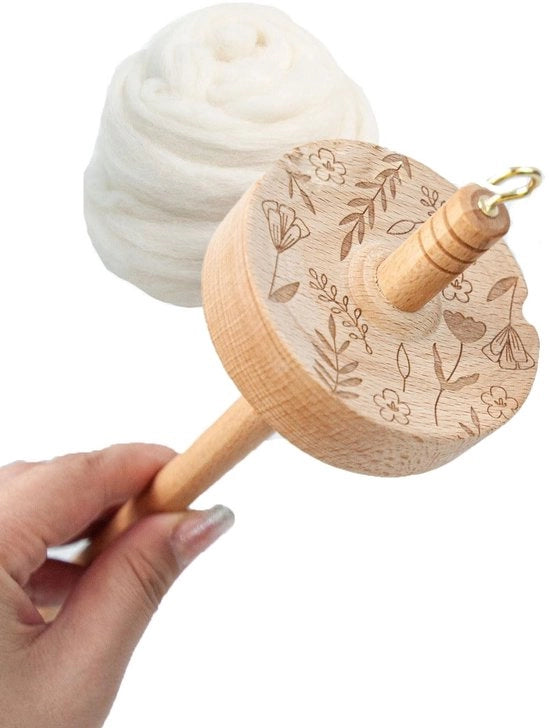 Spilla a Rotazione in Legno con Disegno - 50g Lana 70s Pura - Adatta per Principianti - Portatile - Per Maglia/Tessuto/Velatura