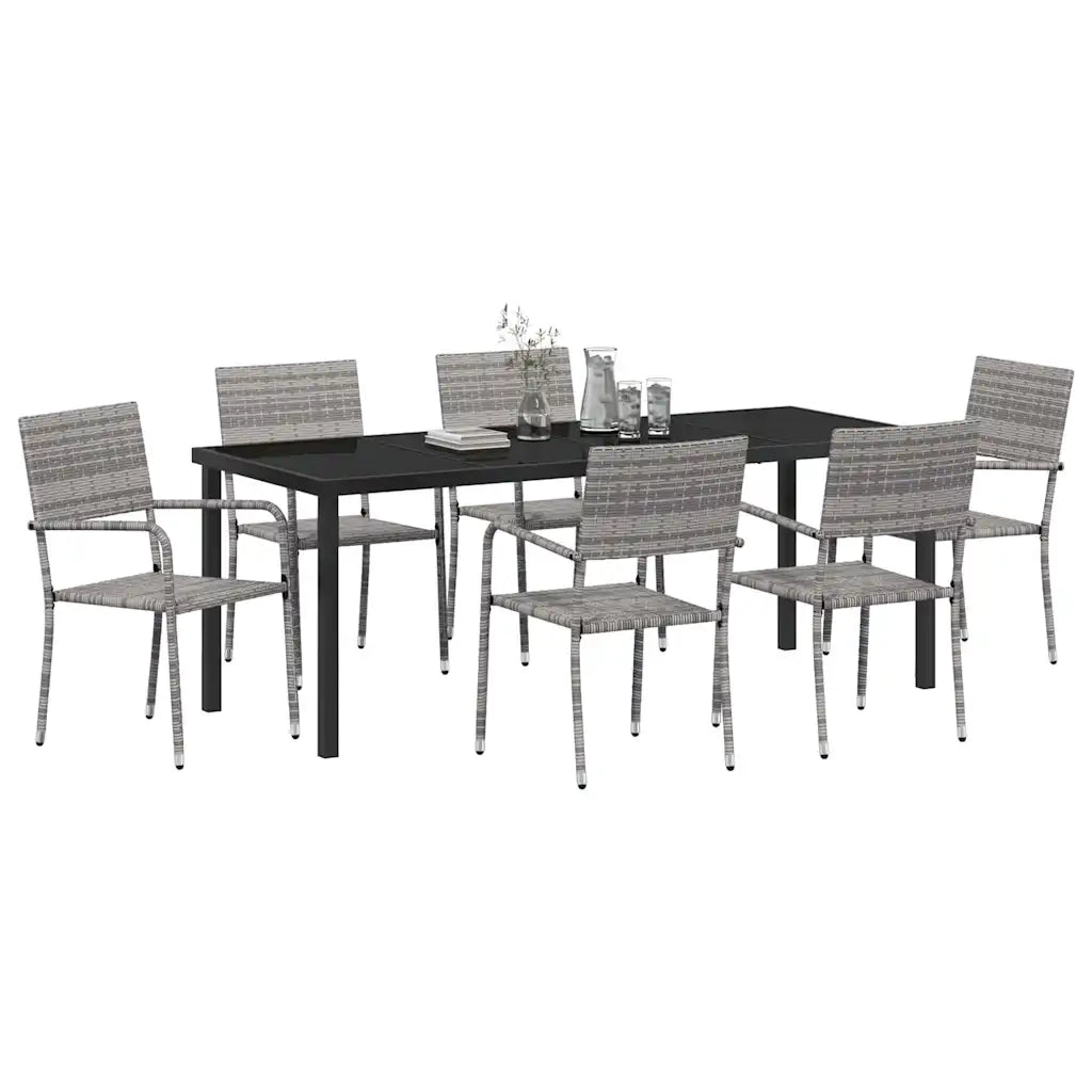 Set da Pranzo per Giardino con cuscino 7 pcs Grigio polyrattan 3380048