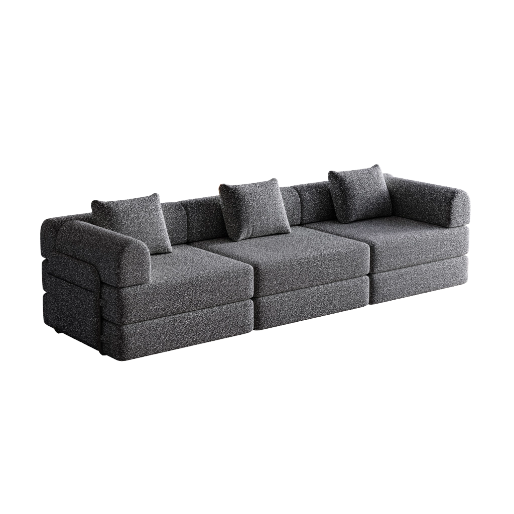 Divano letto convertibile modulare a 1 posto in ciniglia con vano bracciolo funzione letto struttura in acciaio grigio