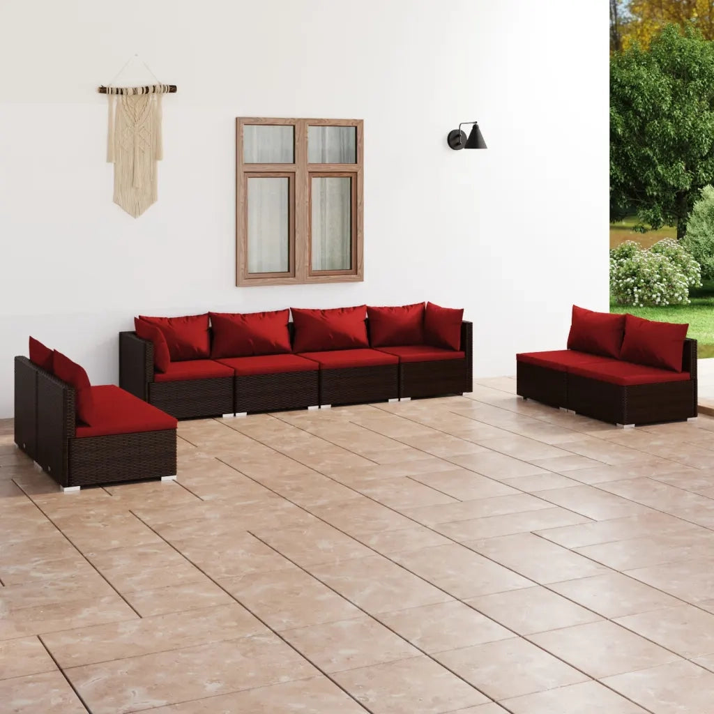 Set Divani da Giardino 8 pz con Cuscini in Polyrattan Marrone 3102251