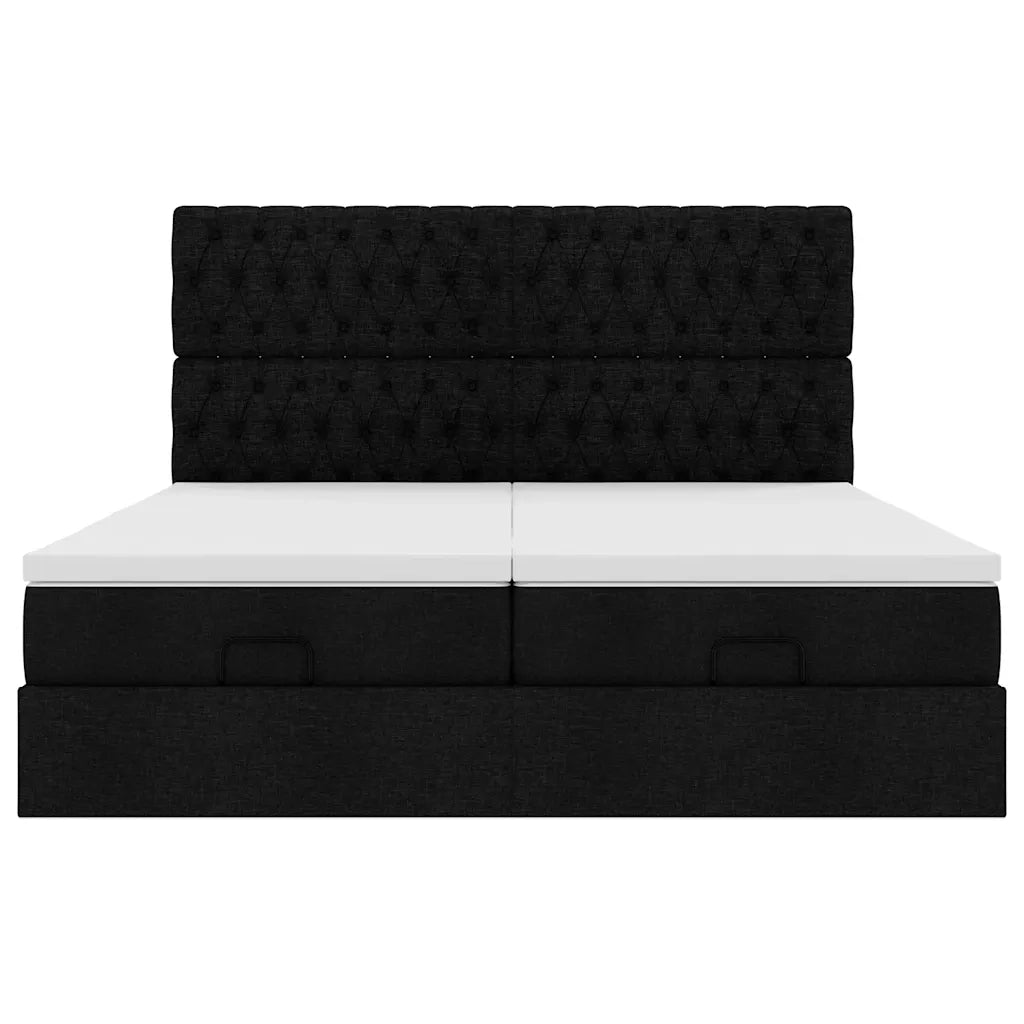 Struttura Letto Pouf con Materassi Nero 160x200 cm in Tessuto 3313708