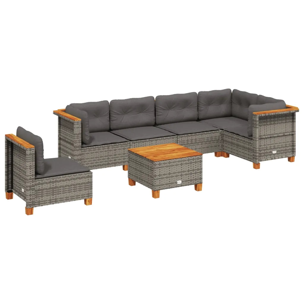 Set Divani da Giardino 7 pz con Cuscini Grigio in Polyrattan