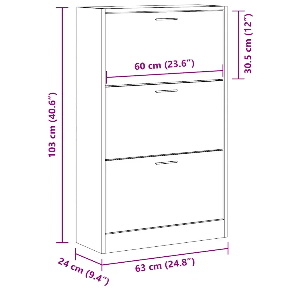 Scarpiera Rovere Sonoma 63x24x103 cm in Legno Multistrato