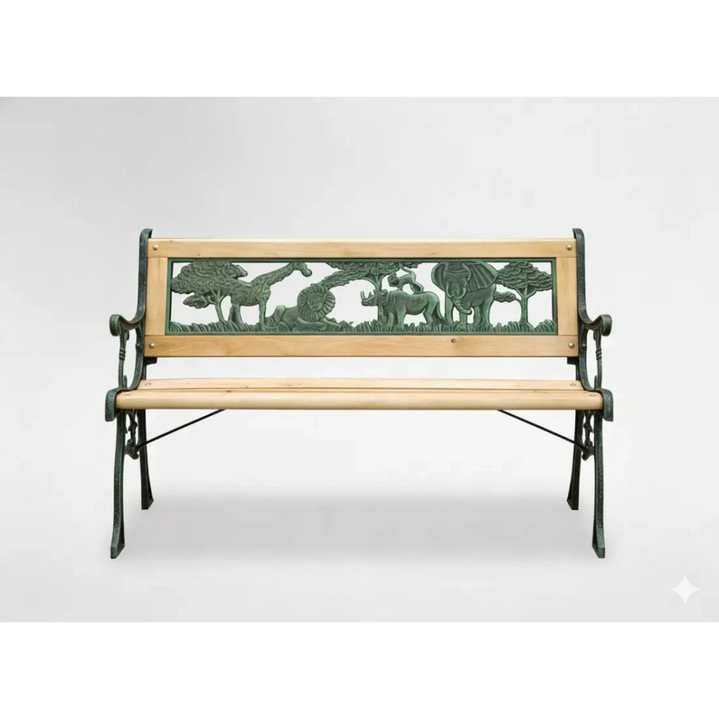 Banco da esterno per bambini ANIMA 82 cm legno e ghisa verde giardino