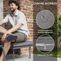 Salotto da Giardino 4 Pezzi in Rattan con Divano, Chaise Longue, Poltrona e Tavolino con Cuscini, Grigio