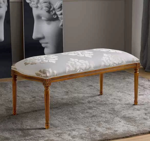 Panca imbottita in legno intagliato con fregi - Mobili 2G