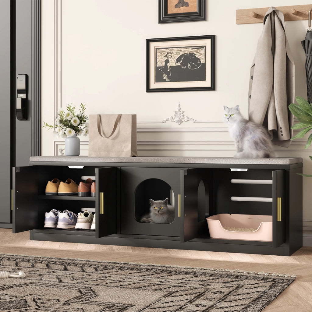 Mobile Toilette per Gatti con Tiragraffi ¨C MINIMAL ¨C Legno, 140x40x45,5 cm
