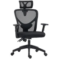 Sedia da Ufficio Ergonomica con Altezza Regolabile, Supporto Lombare e Poggiatesta, 66x61x106-116cm Nero