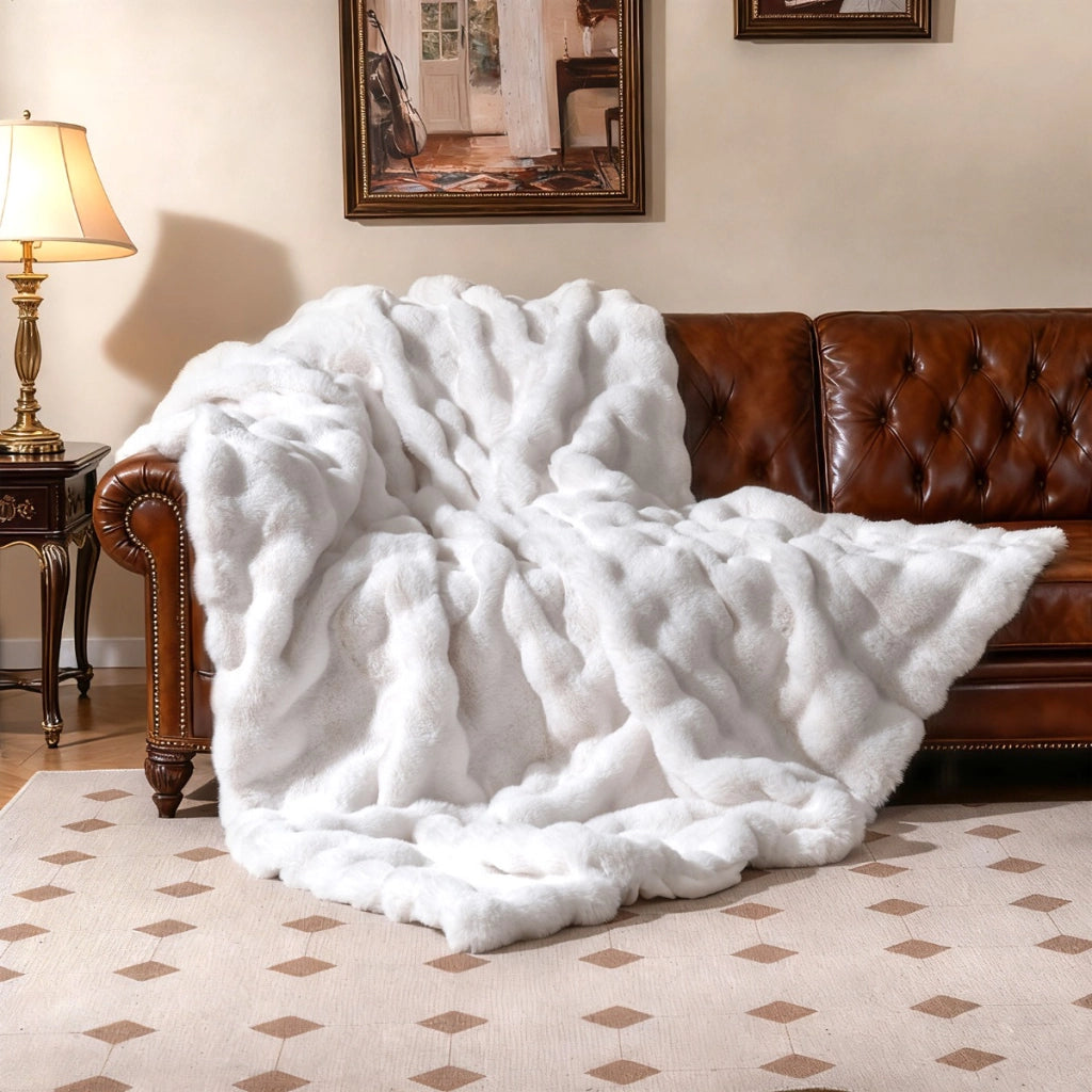 Coperta in pelliccia ecologica di lusso plaid soffice in pelliccia di coniglio poltrona, Coperta morbido spesso caldo 153 x 203 cm-Coperta