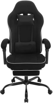 Sedia da Gioco - Sedia per Ufficio - Sedia da Gioco con Supporto per le Gambe - Regolabile - Schienale - Cuscino Lombaro - Ergonomica - Girevole - Capacità 150 kg - Telaio in Mesh Nero