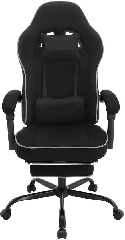 Sedia da Gioco - Sedia per Ufficio - Sedia da Gioco con Supporto per le Gambe - Regolabile - Schienale - Cuscino Lombaro - Ergonomica - Girevole - Capacità 150 kg - Telaio in Mesh Nero