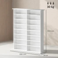Mobile Libreria porta CD a 16 Ripiani dal Design Moderno in Legno, 106.5x24x126.3 cm, Bianco