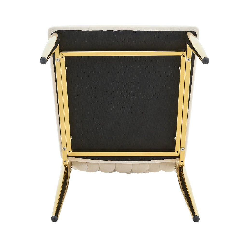 Sedia da Pranzo con Schienale Alto Ergonomico e Motivo Intrecciato, in Velluto e Metallo Beige e Oro