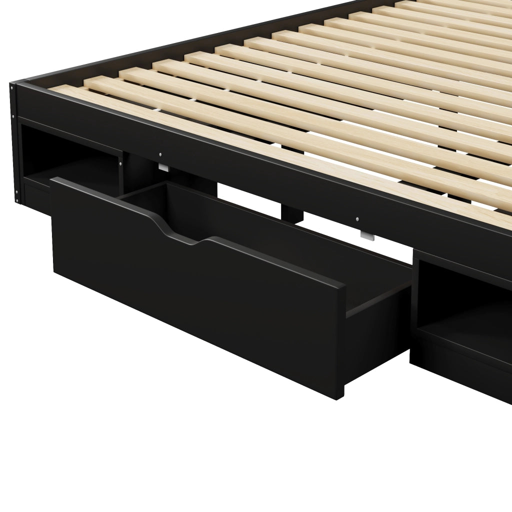 Letto Contenitore 180x200 cm con LED; USB; 3 Cassetti e vani portaoggetti - Nero