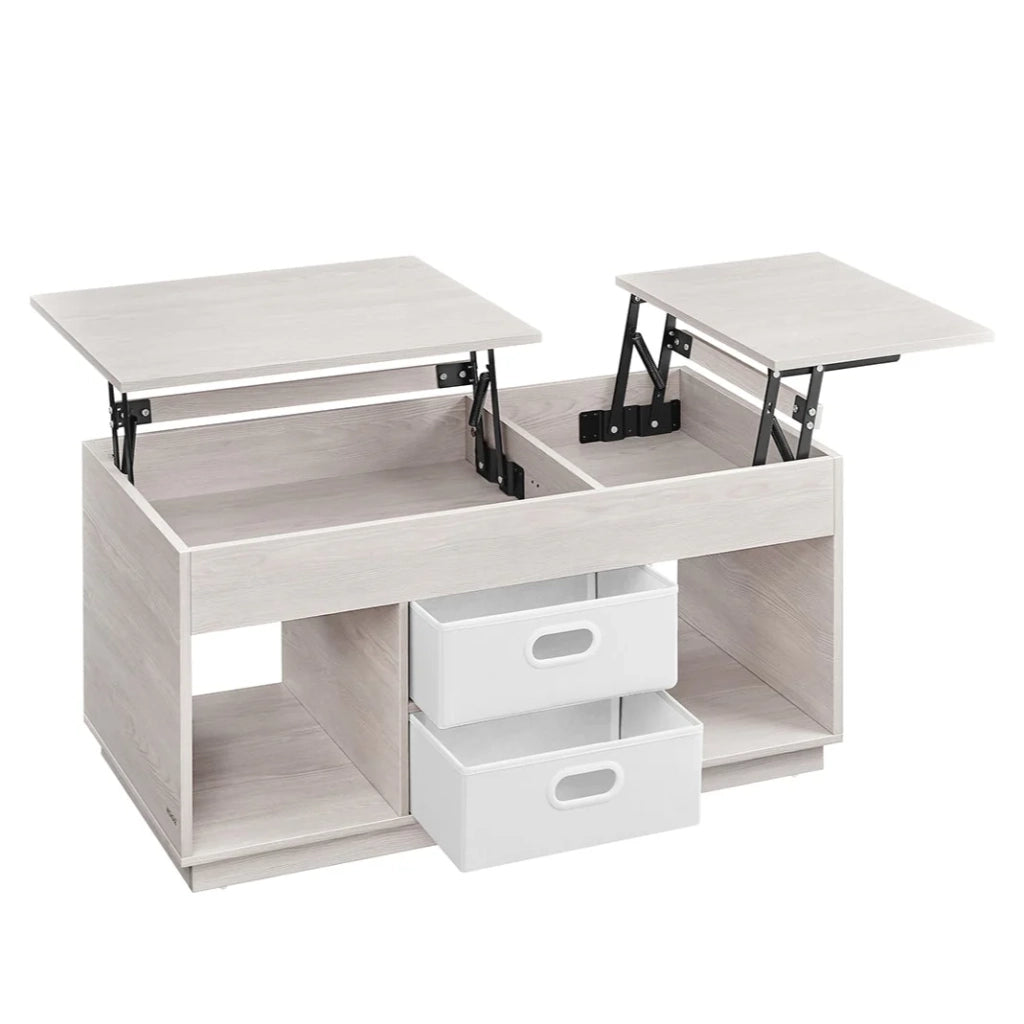 Tavolino da caffè tavolo da soggiorno 50 x 100 x 48/62,3 cm piano sollevabile con 2 cassetti e scomparti nascosti scomparti aperti per soggiorno home office beige 12_0007490