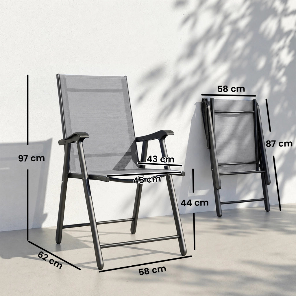 Set di 2 Sedie Pieghevoli con Schienale Alto E Braccioli, Grigio Chiaro