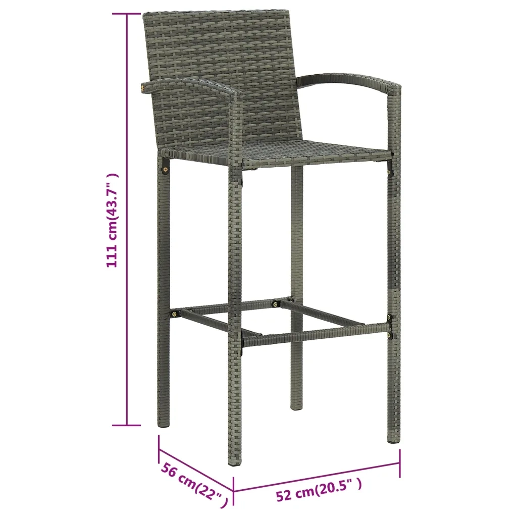 Sgabelli da Bar 4 pz in Polyrattan Grigio