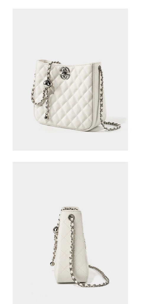 Borsa a tracolla da donna in vera pelle, grande capacit¨¤, colore bianco.