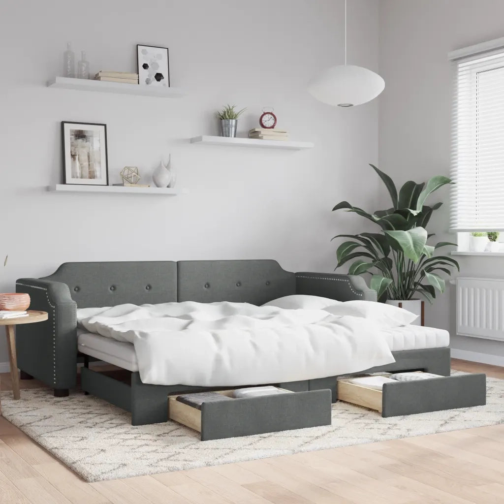 Divano Letto Estraibile Cassetti Grigio Scuro 90x190cm Tessuto 3197699