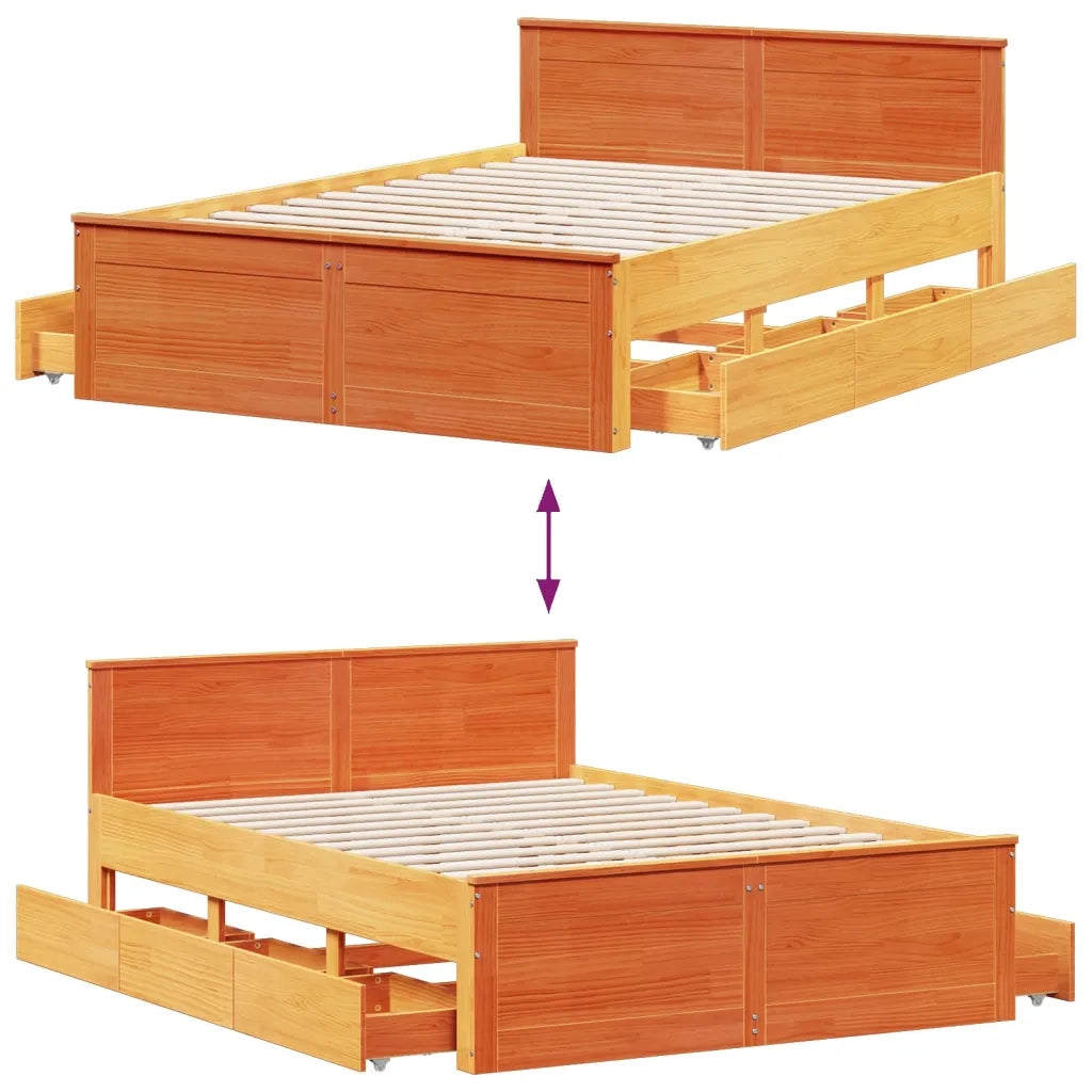 Letto matrimoniale | Letto per adulti | Giroletto senza Materasso con Testata Marrone Cera 140x200 Pino