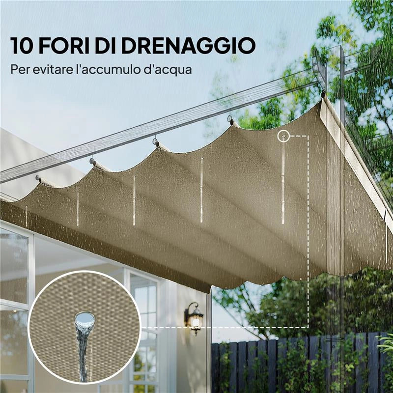 TETTO PER GAZEBO PERGOLA CON 10 FORI DI DRENAGGIO IN POLIESTERE, 250X255 CM, PER PERGOLA 3X3M, BEIGE