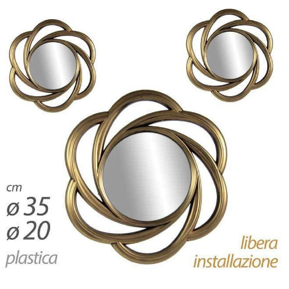 Trade Shop - Set 3 Specchi Parete Decorativi Oro Anticato Libera Installazione 20-35cm 836855 -