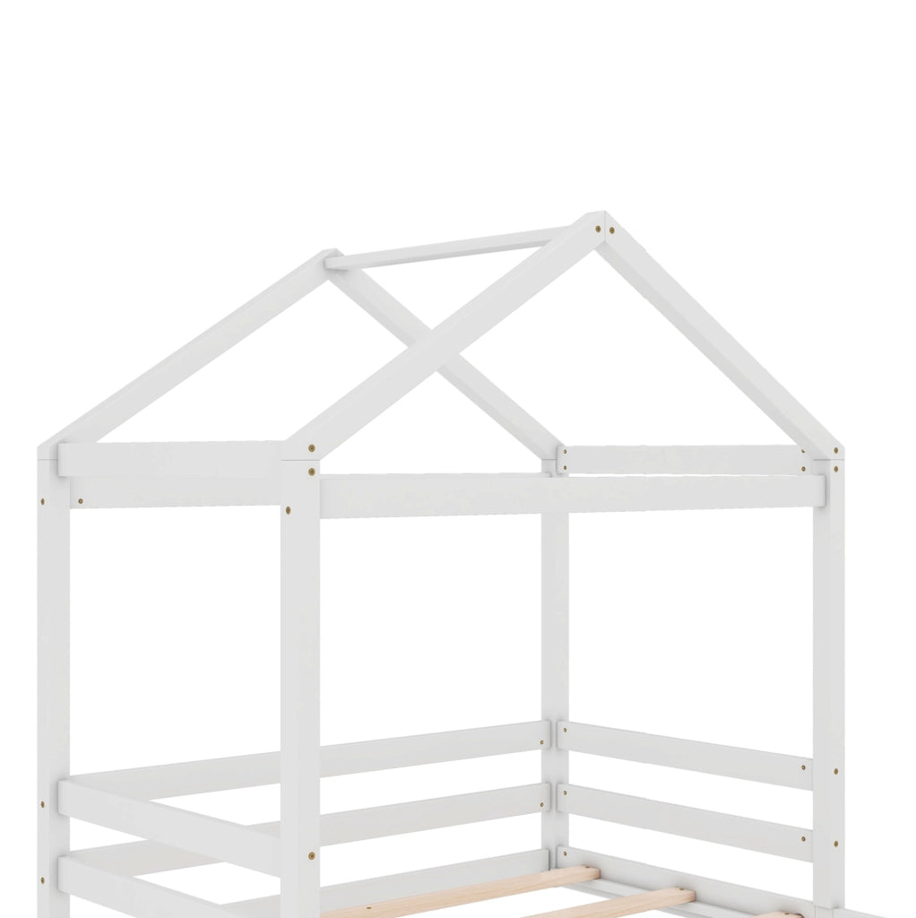 Letto a casetta 140x200 cm; con rete a doghe; legno e MDF; bianco (Senza materasso)